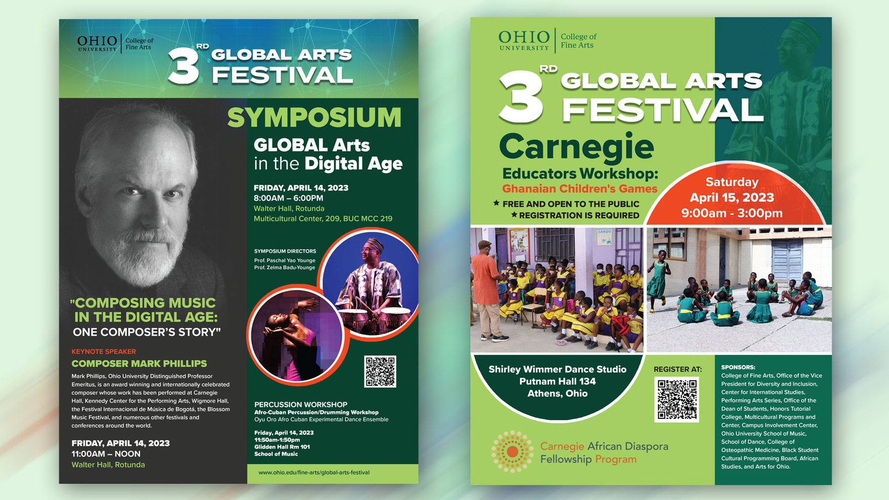 Two posters for Ohio University's 3rd Global Arts Festival